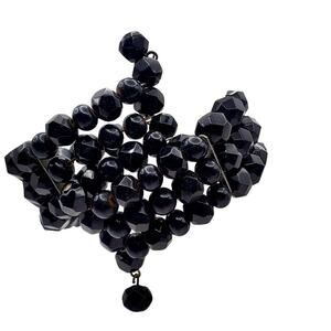 Black Glass Jet Beaded Wire Wrap Bracelet Faceted Coil Gothic Victorian Mourning